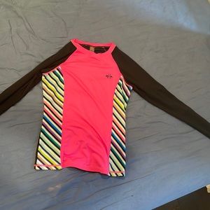 XS hot pink and black long sleeve rash guard. Excellent sun protection.